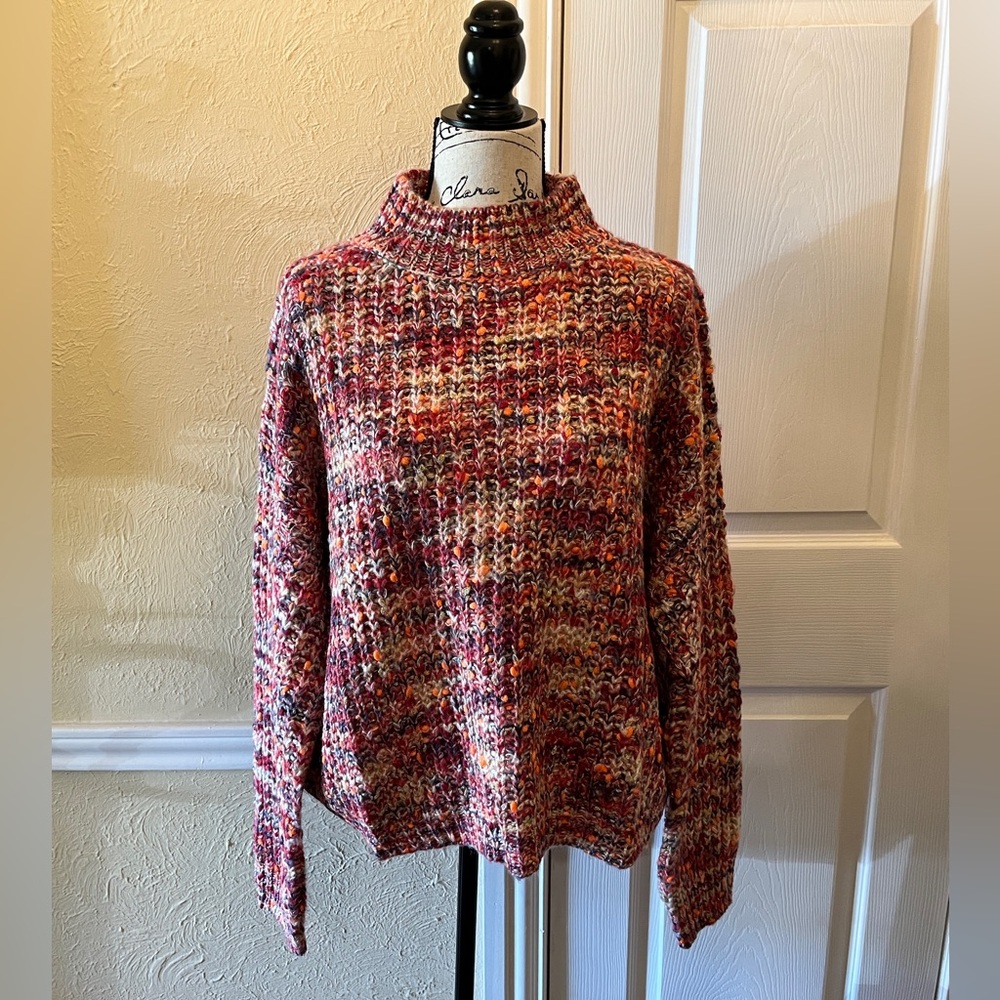 Anthropologie Line and Dot Mock Neck Long Sleeve Sweater Red Multi Size L, NWT